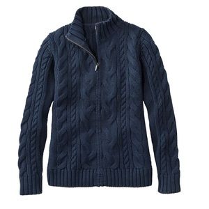 Women’s LLBean Cable Sweater Zip Cardigan (navy, 1x plus)
